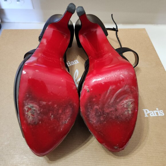 EUC Christian Louboutin Cross Me 160 Black Leather Platform Heels, sz 38.5 - Picture 7 of 8